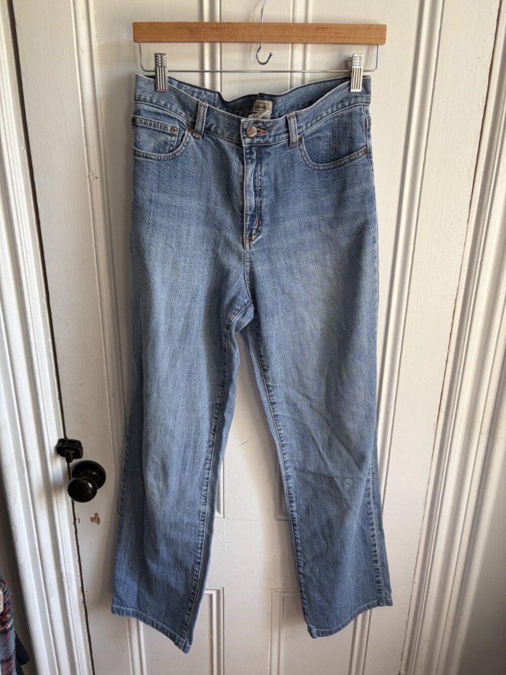 LL Bean Womens Jeans Size 8 Tall Light Wash High Rise Straight Leg Stretch Denim